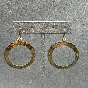 Hoop Pierced Dangle Earrings Hammered Gold Bronze Retro Boho Classic Iridescent